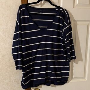 Nautica Navy and White 3X Striped Long Sleeve Tee